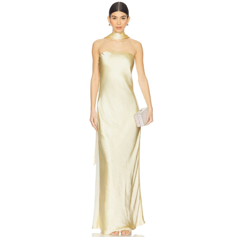 MISHA REVOLVE Lilia Gown in Soft Yellow Women's Small Prom Wedding Homecoming